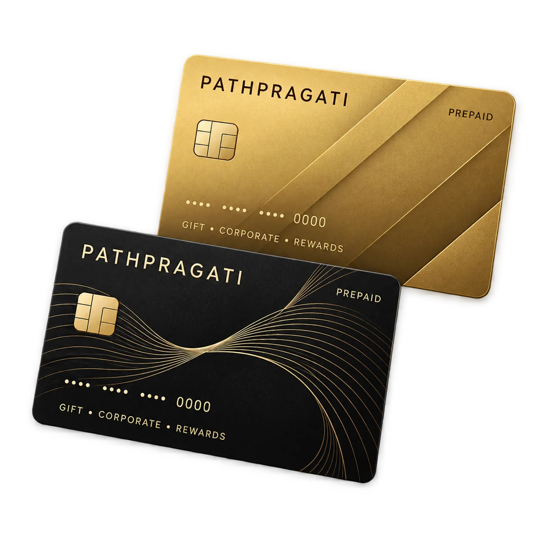 Illustrative black and gold Pathpragati prepaid card designs